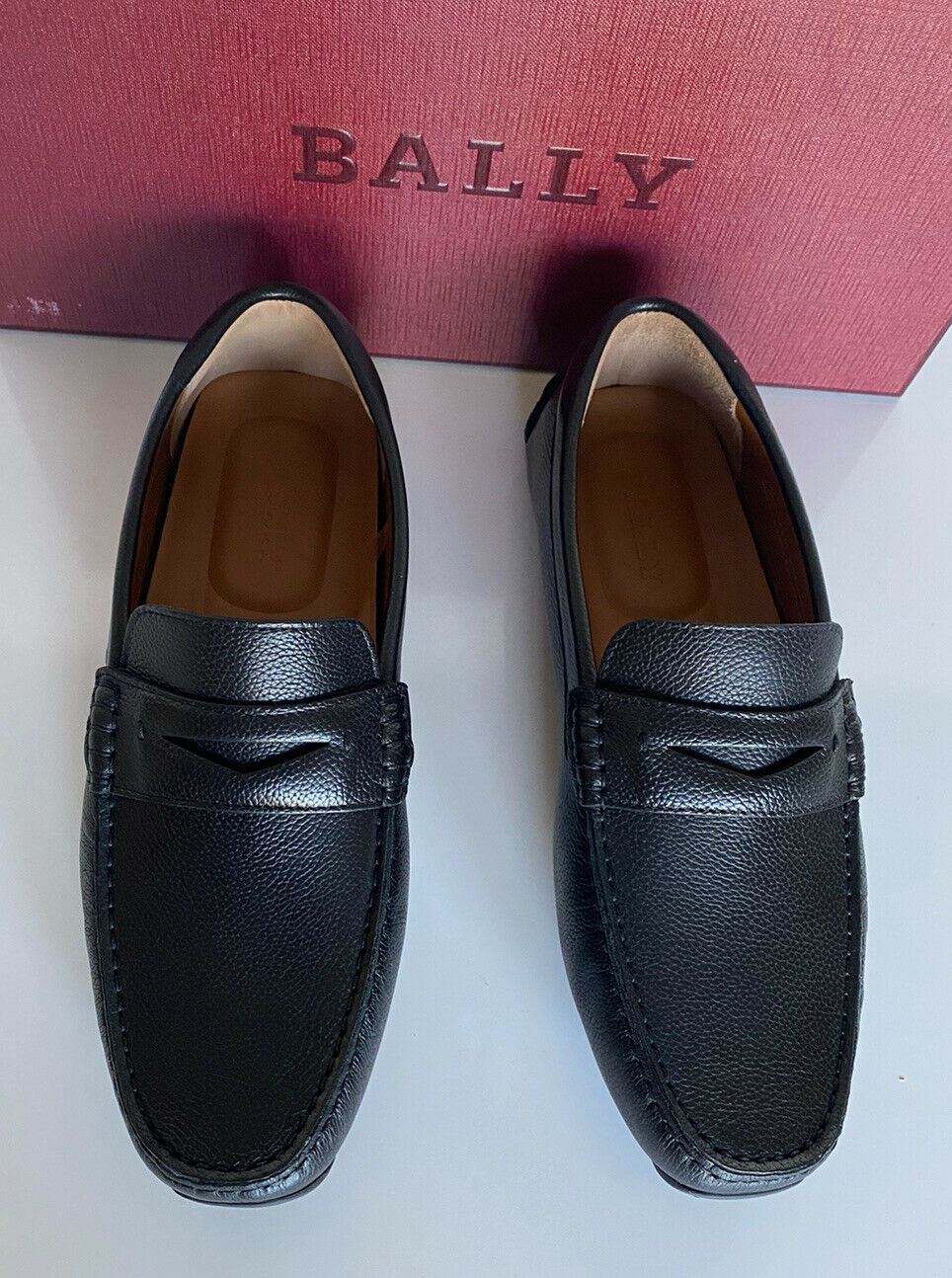 NIB Bally Mens Bovine Grained Leather Driver Loafers Shoes Black 8.5 US 6233869
