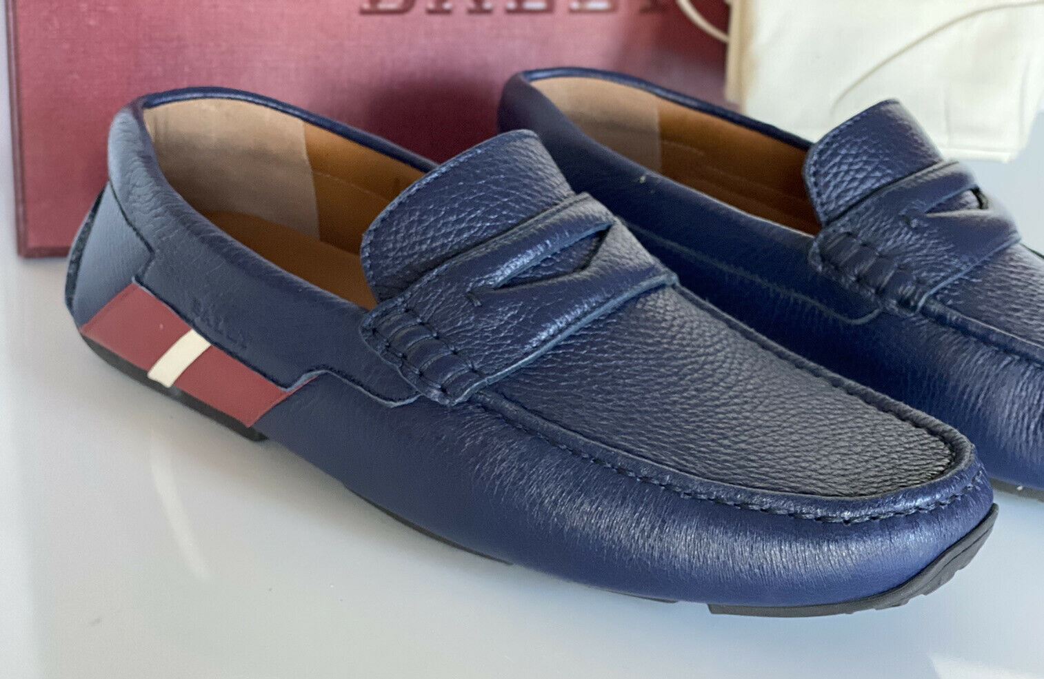 NIB Bally Mens Bovine Grained Leather Driver Loafers Shoes Blue 8 US IT 6233858