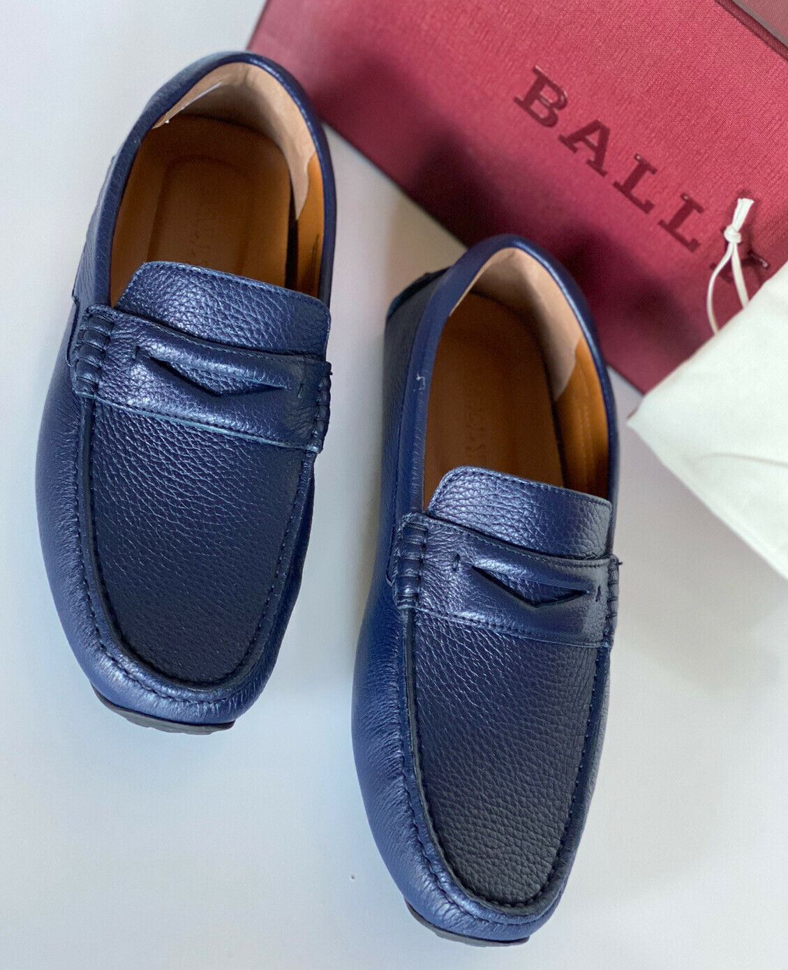 NIB Bally Mens Bovine Grained Leather Driver Loafers Shoes Blue 8 US IT 6233858
