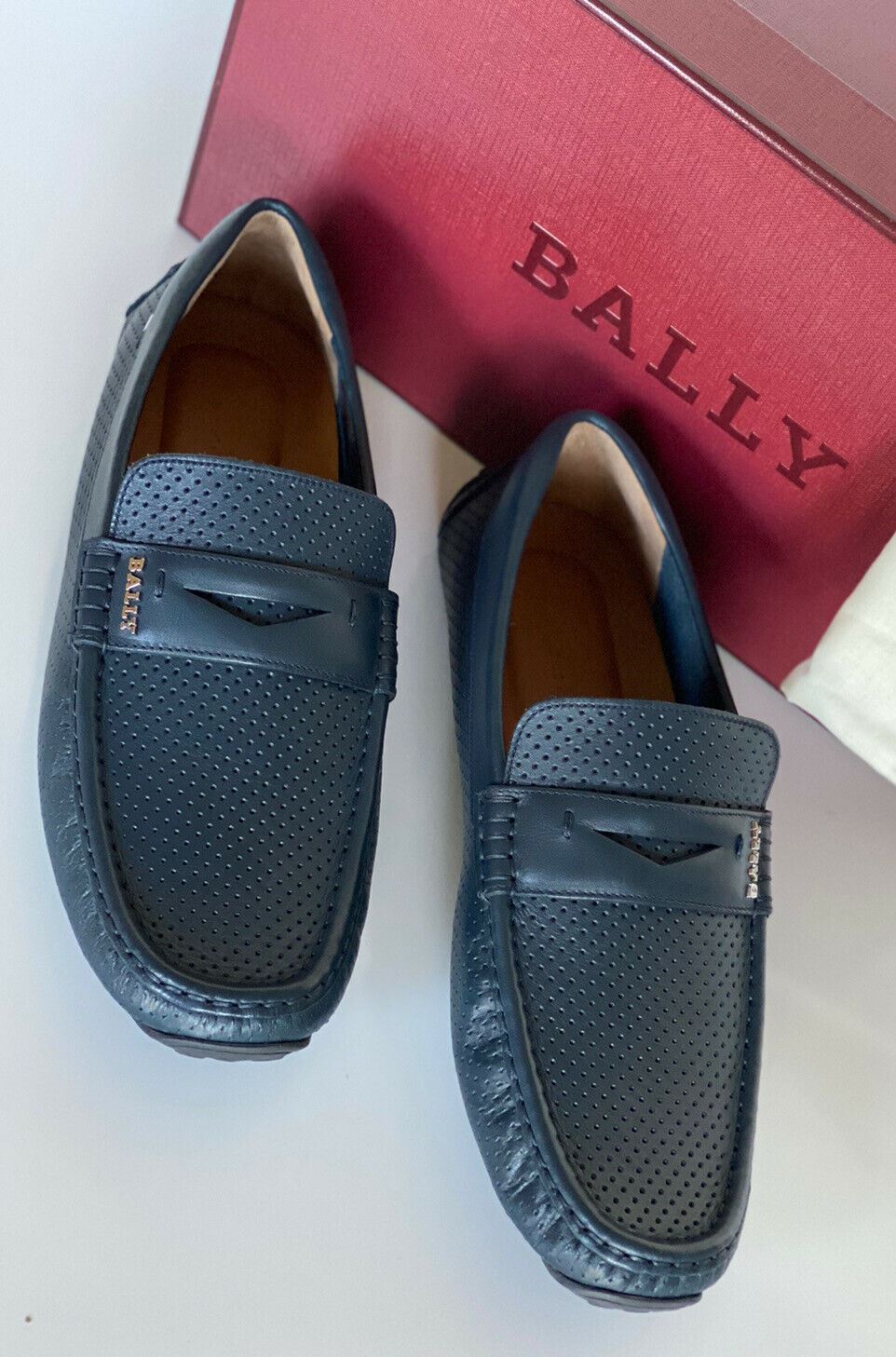 NIB Bally Herren-Loafer-Schuhe aus perforiertem Kalbsleder, Blau, 8 US 6231355 