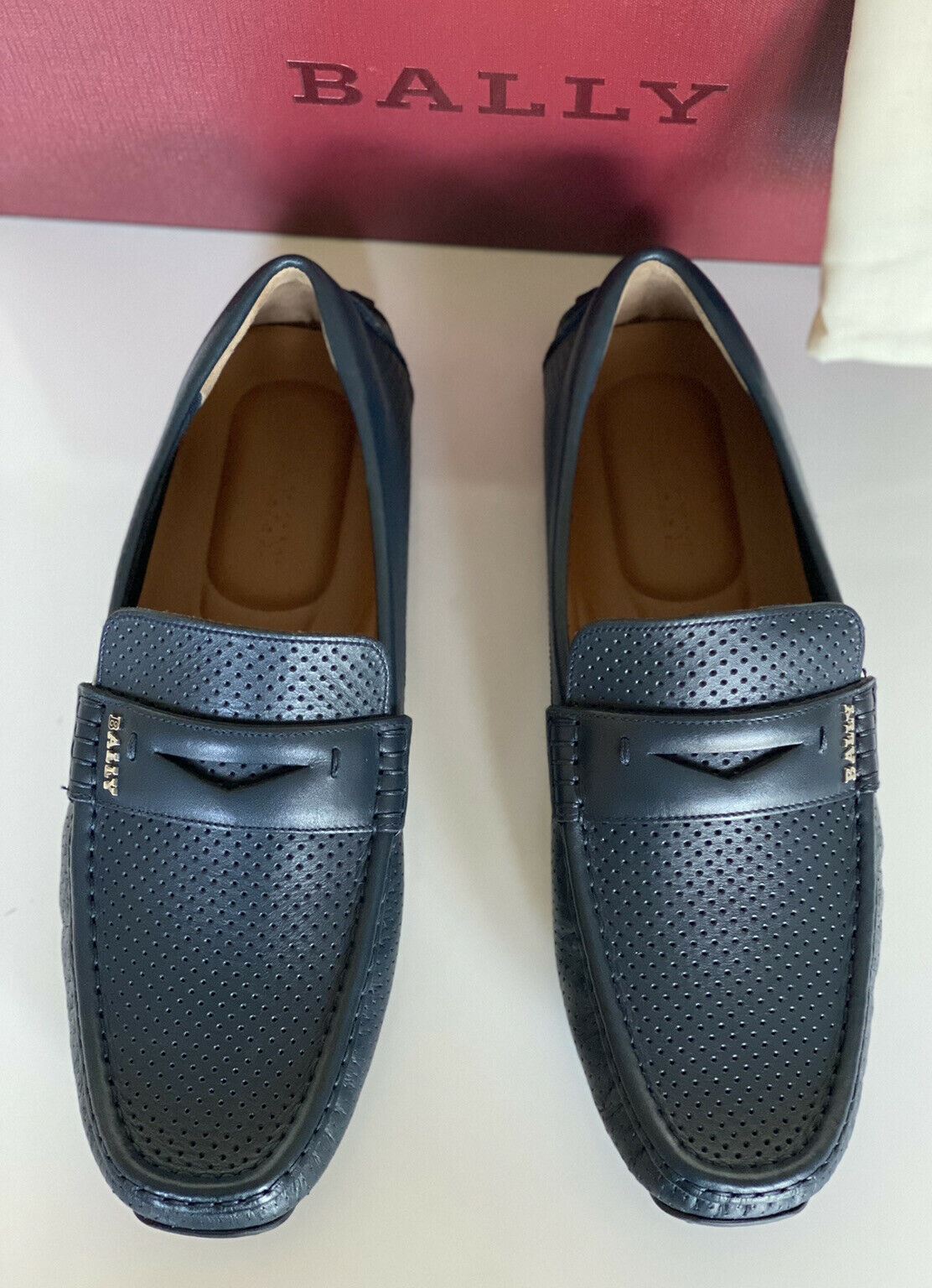 NIB Bally Herren-Loafer-Schuhe aus perforiertem Kalbsleder, Blau, 8 US 6231355 