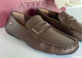 NIB Bally Herren-Loafer-Schuhe aus perforiertem Kalbsleder, Kokosnuss, 8 US 6231354 