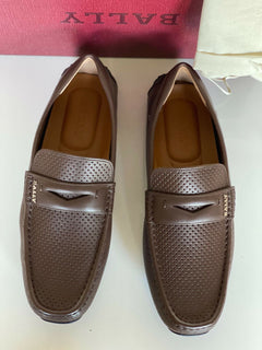 NIB Bally Herren-Loafer aus perforiertem Kalbsleder, Kokosnuss, 8,5 US IT 6231354 