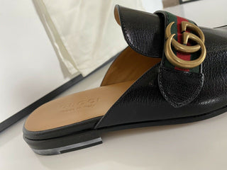 NIB Gucci Herren Web GG Leder Slip On Schwarze Sandalen 7 US (Gucci 6,5) IT 469891 