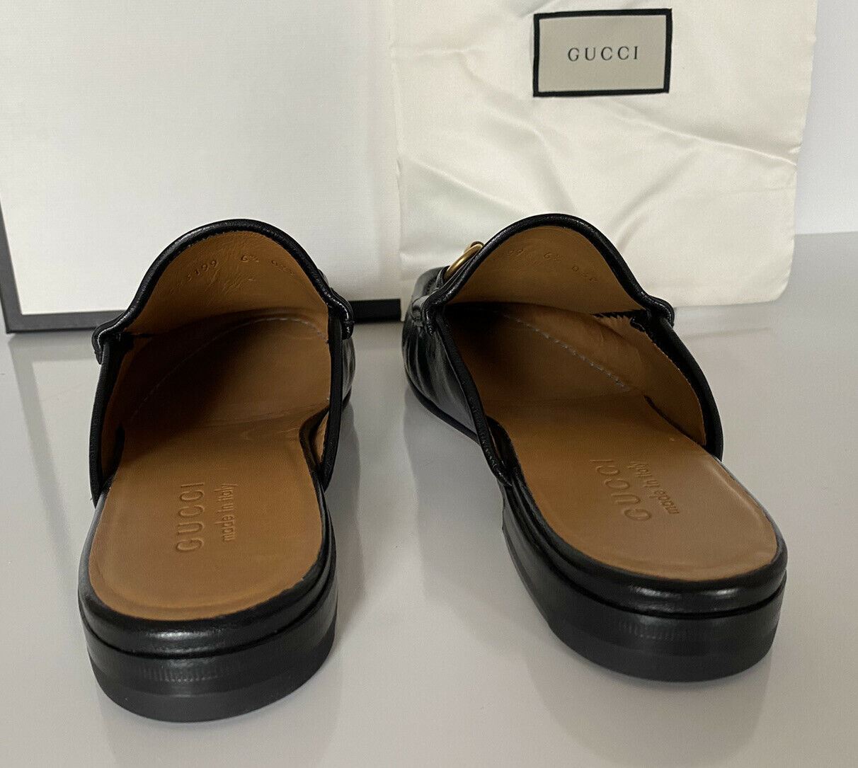 NIB Gucci Mens Horsebit Leather Slip On Black Sandals 7 US (Gucci 6.5) IT 523199