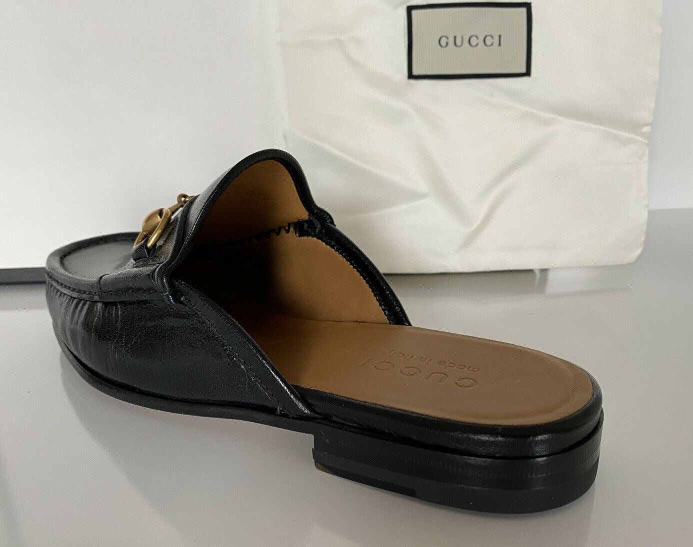 NIB Gucci Mens Horsebit Leather Slip On Black Sandals 7 US (Gucci 6.5) IT 523199