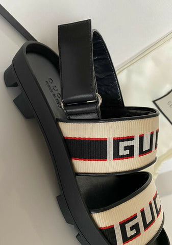 NIB Gucci Mens Black/White Canvas/Leather Sandals 8 US (Gucci 7.5) Italy 523769
