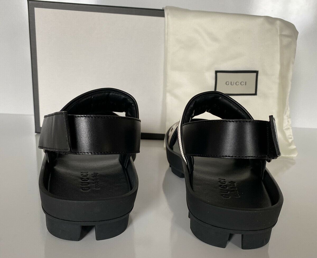 NIB Gucci Mens Black/White Canvas/Leather Sandals 8 US (Gucci 7.5) Italy 523769