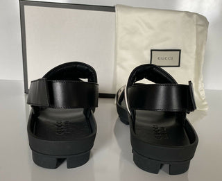 NIB Gucci Herren-Sandalen aus schwarzem/weißem Canvas/Leder, 8 US (Gucci 7,5), Italien 523769 
