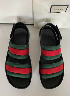 NIB Gucci Herren Cirano Web Logo Nylon/Leder Sandalen 8,5 US (Gucci 8) IT 428578 