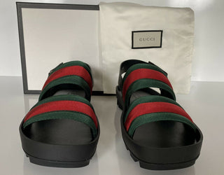 NIB Gucci Herren Cirano Web Logo Nylon/Leder Sandalen 8,5 US (Gucci 8) IT 428578 