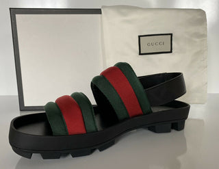 NIB Gucci Herren Cirano Web Logo Nylon/Leder Sandalen 8,5 US (Gucci 8) IT 428578 