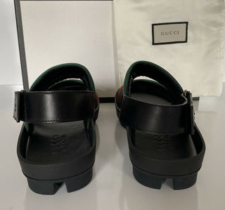 NIB Gucci Herren Cirano Web Logo Nylon/Leder Sandalen 8,5 US (Gucci 8) IT 428578 