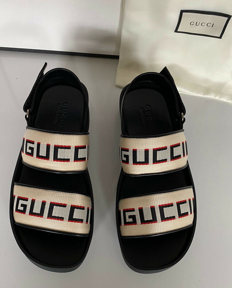 NIB Gucci Herren-Sandalen aus schwarzem/weißem Segeltuch/Leder, 10 US (Gucci 9,5), Italien 523769 