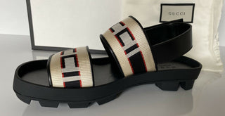 NIB Gucci Herren-Sandalen aus schwarzem/weißem Segeltuch/Leder, 10 US (Gucci 9,5), Italien 523769 