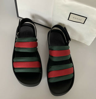 NIB Gucci Herren Cirano Web Logo Nylon/Leder Sandalen 9 US (Gucci 8,5) IT 428578 