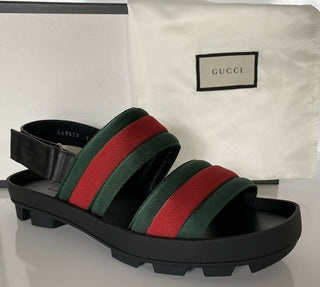 NIB Gucci Herren Cirano Web Logo Nylon/Leder Sandalen 9 US (Gucci 8,5) IT 428578 