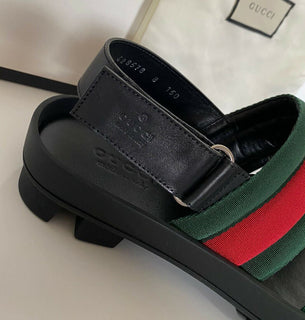 NIB Gucci Herren Cirano Web Logo Nylon/Leder Sandalen 9 US (Gucci 8,5) IT 428578 