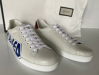 NIB Gucci Ace Loved Herren-Sneaker aus weißem Leder, 7,5 US (Gucci 7) IT 548758 