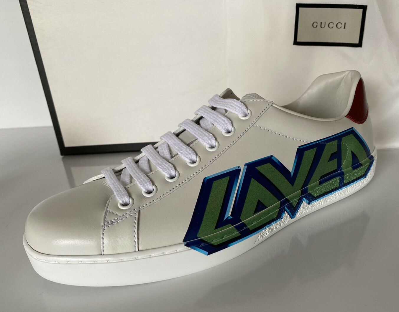 NIB Gucci Ace Loved Herren-Sneaker aus weißem Leder, 7,5 US (Gucci 7) IT 548758 