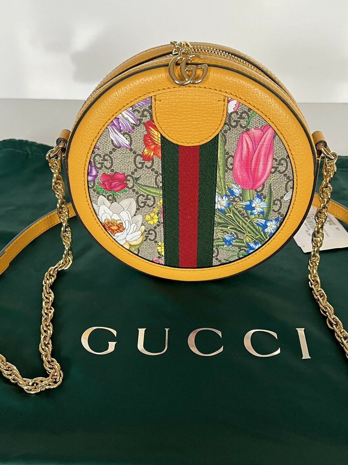 Neu mit Etikett: Gucci Ophidia GG Flora Runde Umhängetasche 550618 92YAC Hergestellt in Italien