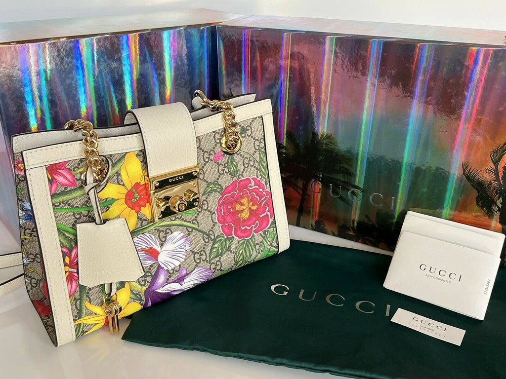 Neu mit Etikett: GUCCI GG Ophidia Flora Web Padlock Kleine Umhängetasche Italien 498156