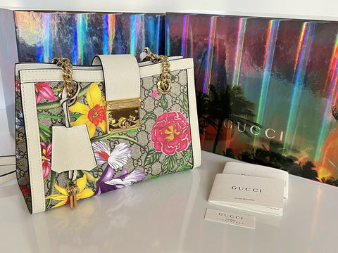 Neu mit Etikett: GUCCI GG Ophidia Flora Web Padlock Kleine Umhängetasche Italien 498156