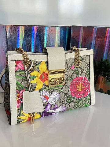 Neu mit Etikett: GUCCI GG Ophidia Flora Web Padlock Kleine Umhängetasche Italien 498156