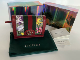 Neu mit Etikett: Gucci GG Ophidia Red Supreme Bifold-Geldbörse aus beschichtetem Canvas mit Blumenmuster 523155 
