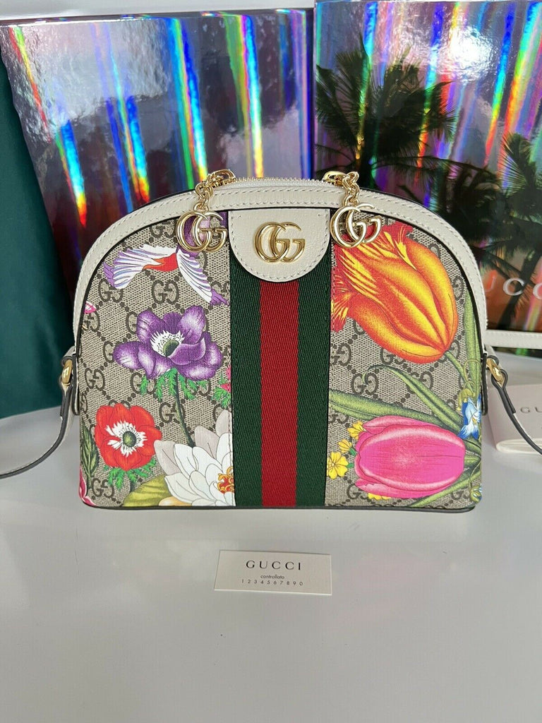 Neu mit Etikett: GUCCI GG Ophidia Flora Web Kleine weiße Umhängetasche Italien 499621 