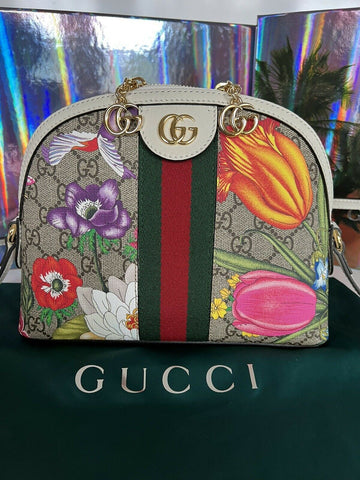 Neu mit Etikett: GUCCI GG Ophidia Flora Web Kleine weiße Umhängetasche Italien 499621 
