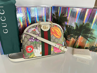 Neu mit Etikett: GUCCI GG Ophidia Flora Web Kleine weiße Umhängetasche Italien 499621 