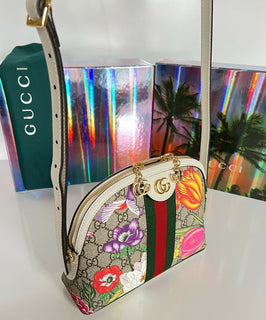 Neu mit Etikett: GUCCI GG Ophidia Flora Web Kleine weiße Umhängetasche Italien 499621 