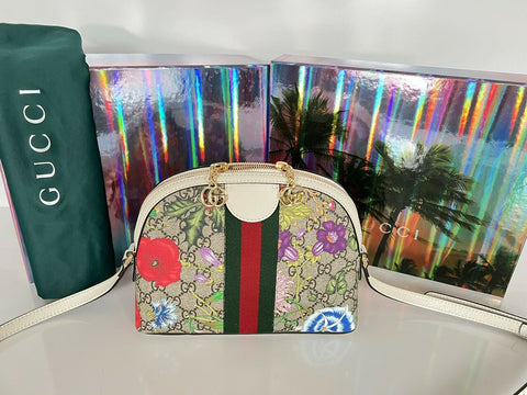 Neu mit Etikett: GUCCI GG Ophidia Flora Web Kleine weiße Umhängetasche Italien 499621 