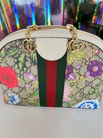 Neu mit Etikett: GUCCI GG Ophidia Flora Web Kleine weiße Umhängetasche Italien 499621 