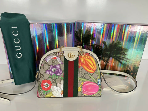 Neu mit Etikett: GUCCI GG Ophidia Flora Web Kleine weiße Umhängetasche Italien 499621 