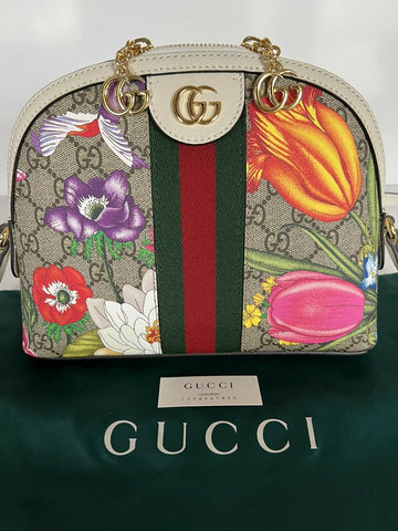 Neu mit Etikett: GUCCI GG Ophidia Flora Web Kleine weiße Umhängetasche Italien 499621 
