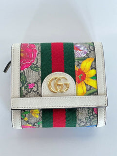 Neu mit Etikett: Gucci GG Ophidia Supreme Bifold-Geldbörse aus beschichtetem weißem Canvas mit Blumenmuster 598662 