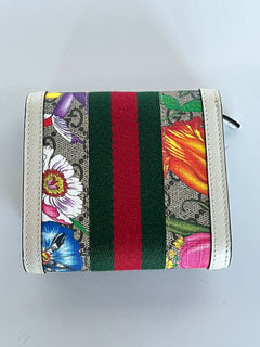 Neu mit Etikett: Gucci GG Ophidia Supreme Bifold-Geldbörse aus beschichtetem weißem Canvas mit Blumenmuster 598662 