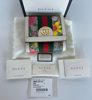 Neu mit Etikett: Gucci GG Ophidia Supreme Bifold-Geldbörse aus beschichtetem weißem Canvas mit Blumenmuster 598662 