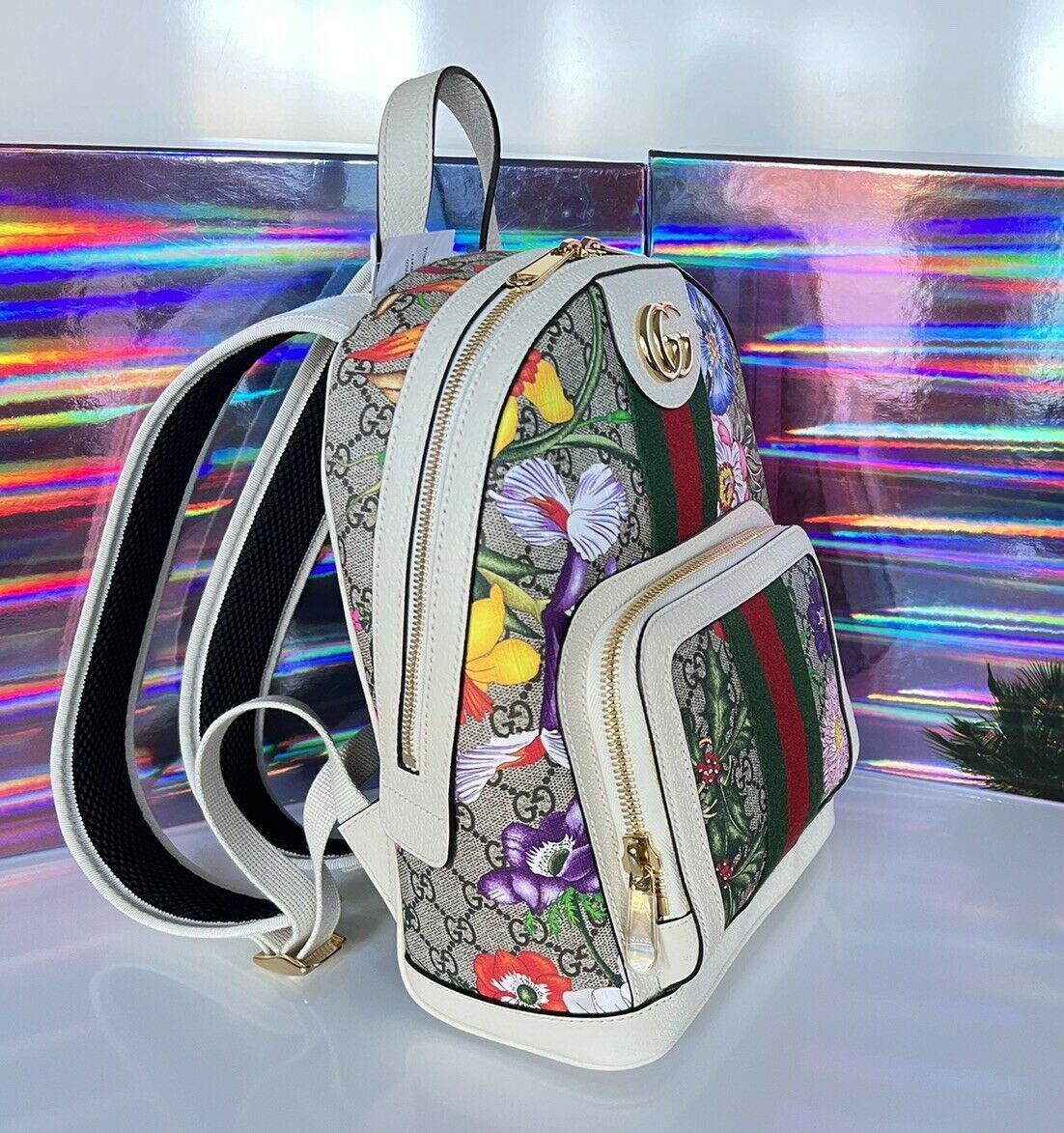NEW GUCCI GG Supreme Monogram Flora Web Ophidia Medium Day Backpack 547965 Italy
