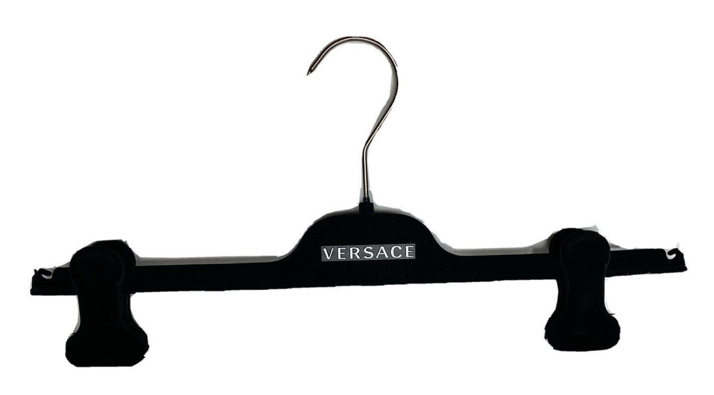 VERSACE Hosenbügel aus schwarzem Samt, 14,5 Zoll, mit silbernen Beschlägen, 14,5 x 3,5 