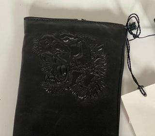 Neu mit Etikett: 565 $ Gucci Herren-Leder-Tiger-Handschuhe, Schwarz, Größe 9, hergestellt in Italien 
