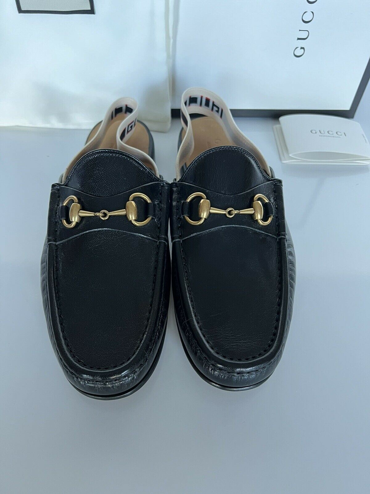NIB Gucci Mens Horsebit Leather Slip On Black Sandals 7.5 US (Gucci 7) IT 523406