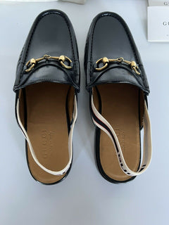 NIB Gucci Herren Horsebit Leder Slip On Schwarze Sandalen 7,5 US (Gucci 7) IT 523406 