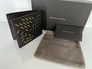 NWT $460 Bottega Veneta Perforated Leather BiFold Wallet Brown/Yellow 113993 IT
