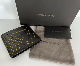 NWT $460 Bottega Veneta Perforated Leather BiFold Wallet Brown/Yellow 113993 IT