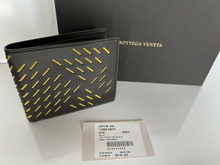 NWT $460 Bottega Veneta Perforated Leather BiFold Wallet Brown/Yellow 113993 IT