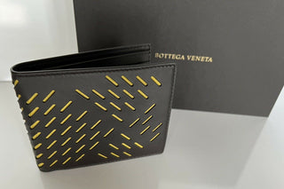 NWT $460 Bottega Veneta Perforated Leather BiFold Wallet Brown/Yellow 113993 IT