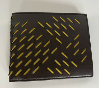 NWT $460 Bottega Veneta Perforated Leather BiFold Wallet Brown/Yellow 113993 IT